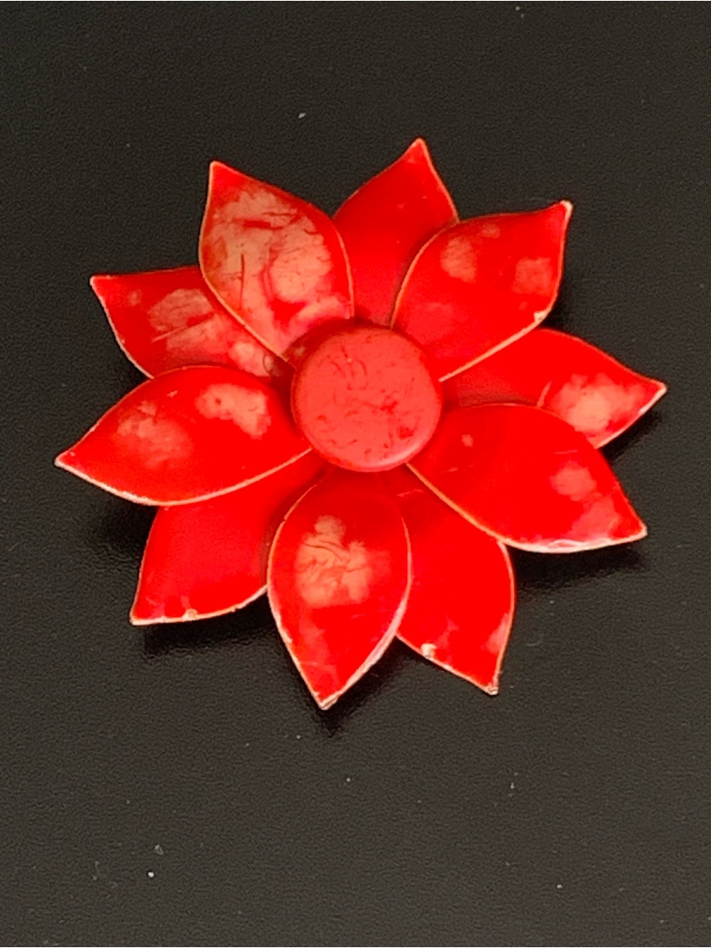 Vintage Red Enameled Flower Brooch